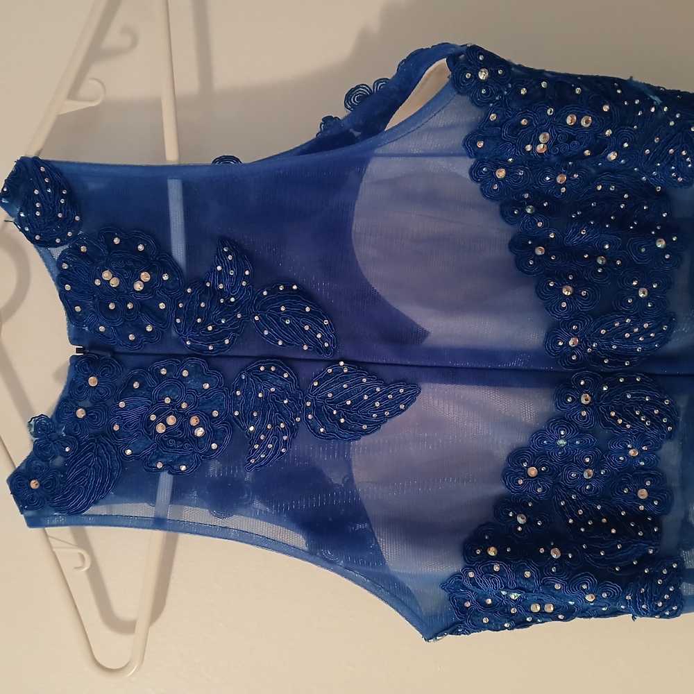 Anny Lee Blue Sequined Lace Wedding Prom Cocktail Evening Gown Dress Small - Picture 6 of 15